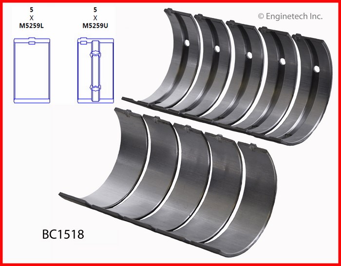 Enginetech Engine Full Crankshaft Main Bearing Set - BC1518.50