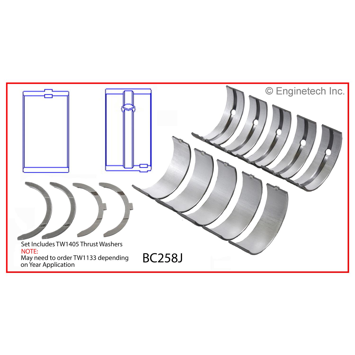 Enginetech Engine Full Crankshaft Main Bearing Set - BC258J.50