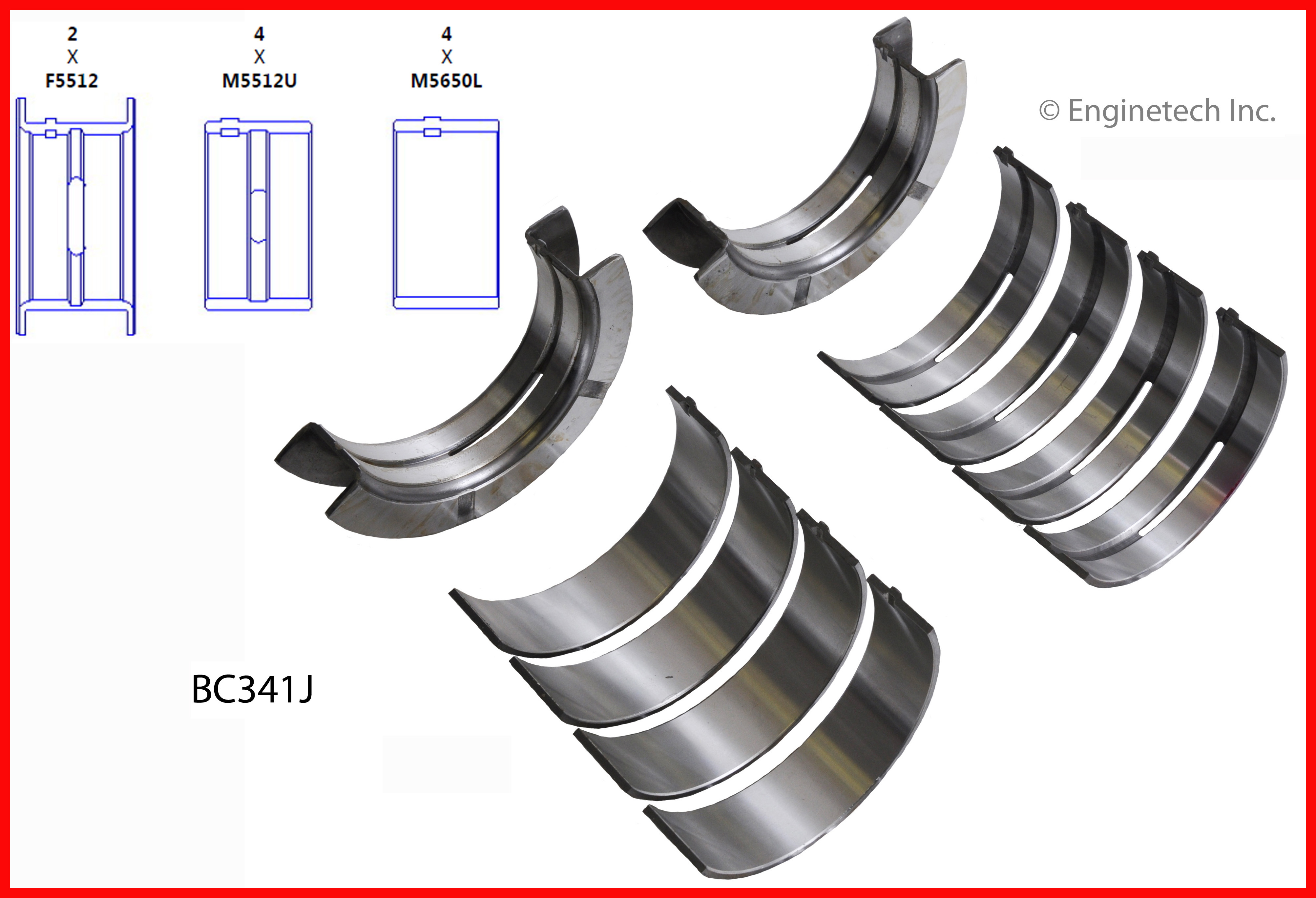 Enginetech Engine Full Crankshaft Main Bearing Set - BC341J010