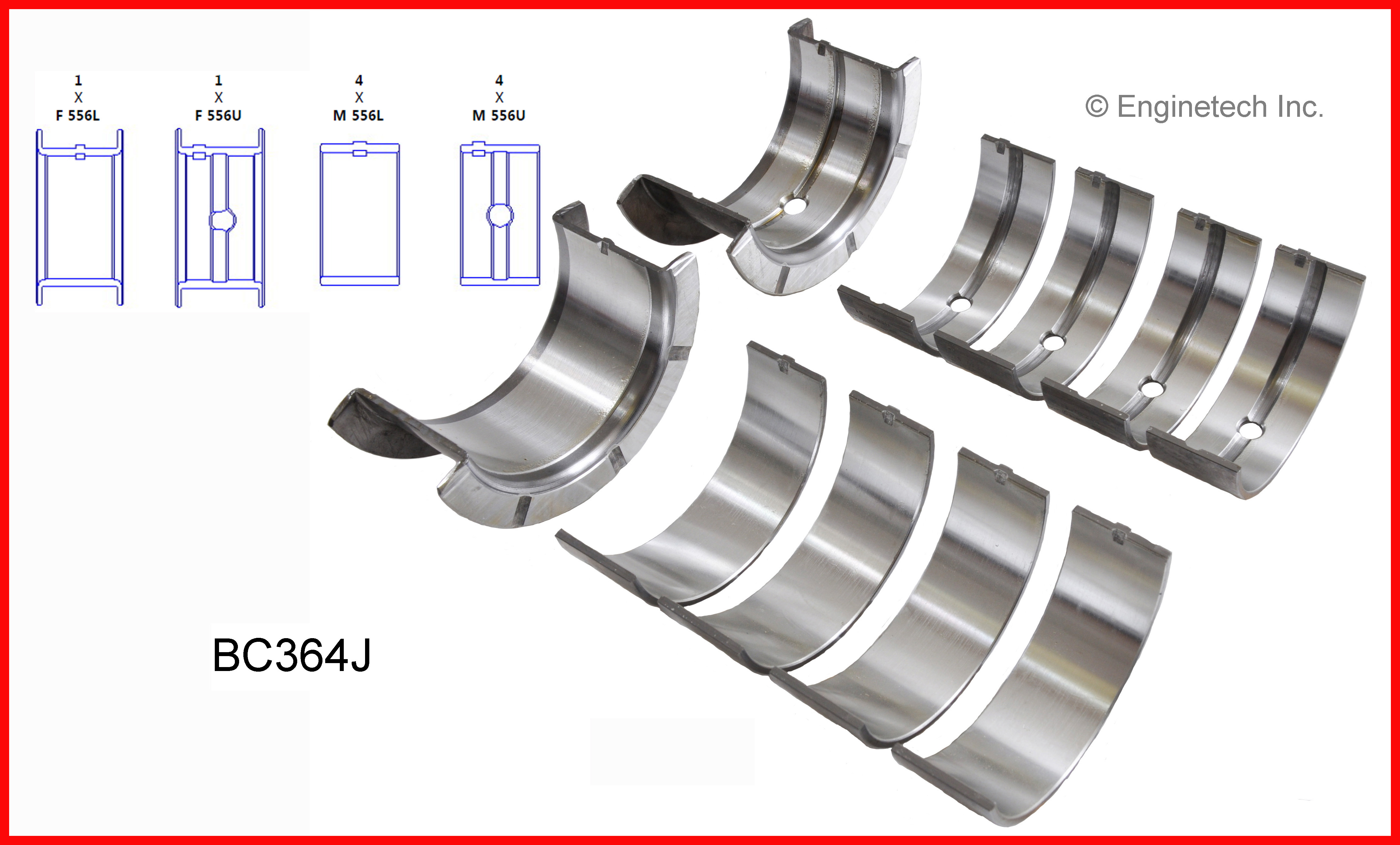Enginetech Engine Full Crankshaft Main Bearing Set - BC364J040