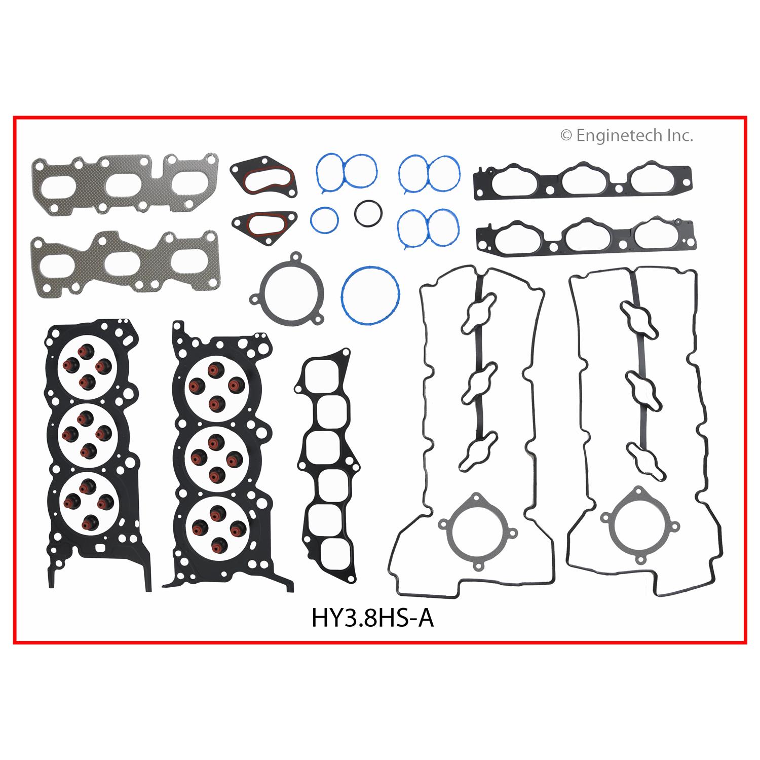 Enginetech Engine Cylinder Head Gasket Set - Hyundai Car and Truck with Head Bolts - HY3.8HS-AWB