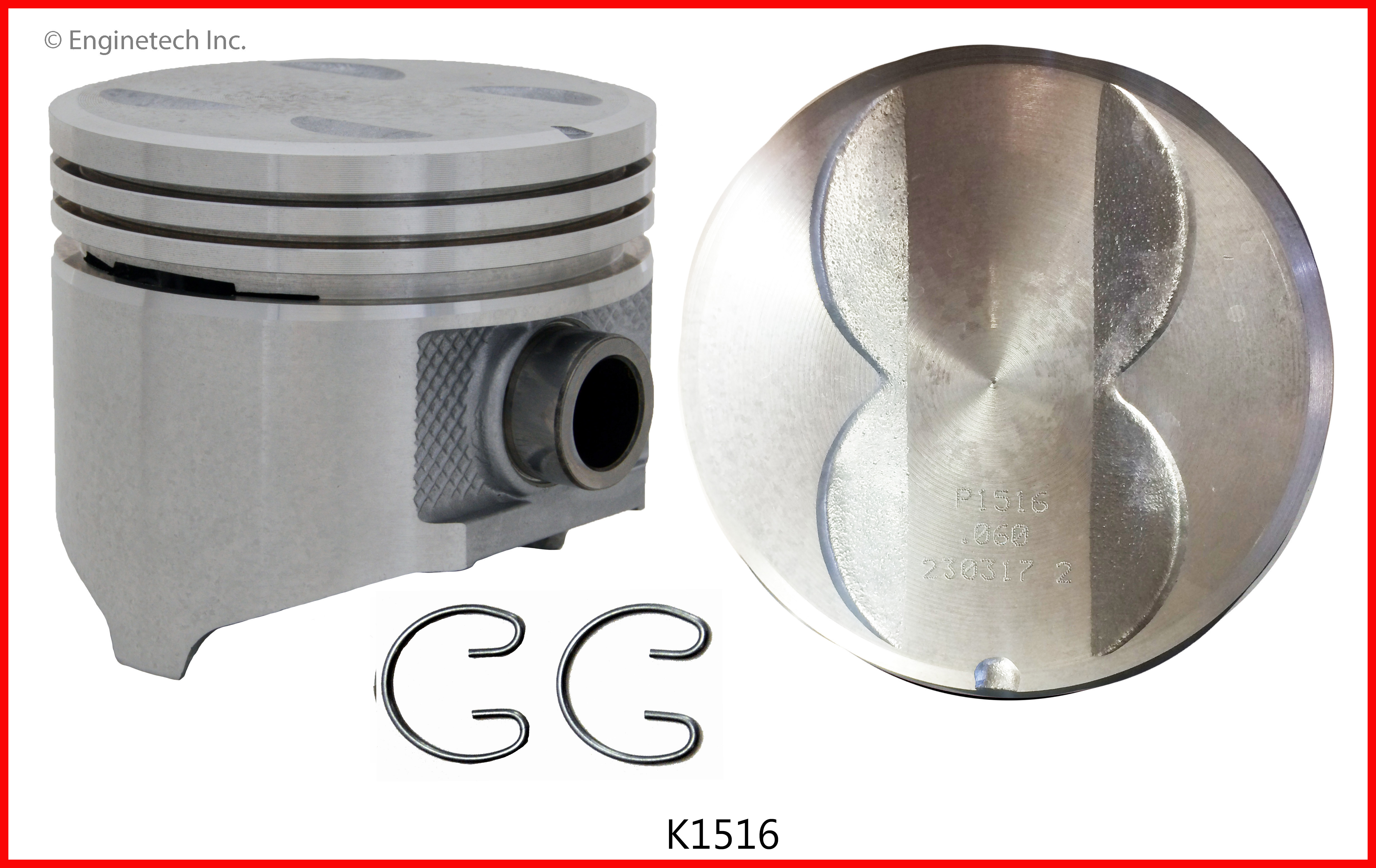Enginetech Engine Piston Kit- With Separate Full Ring Stack - K1516(8)020