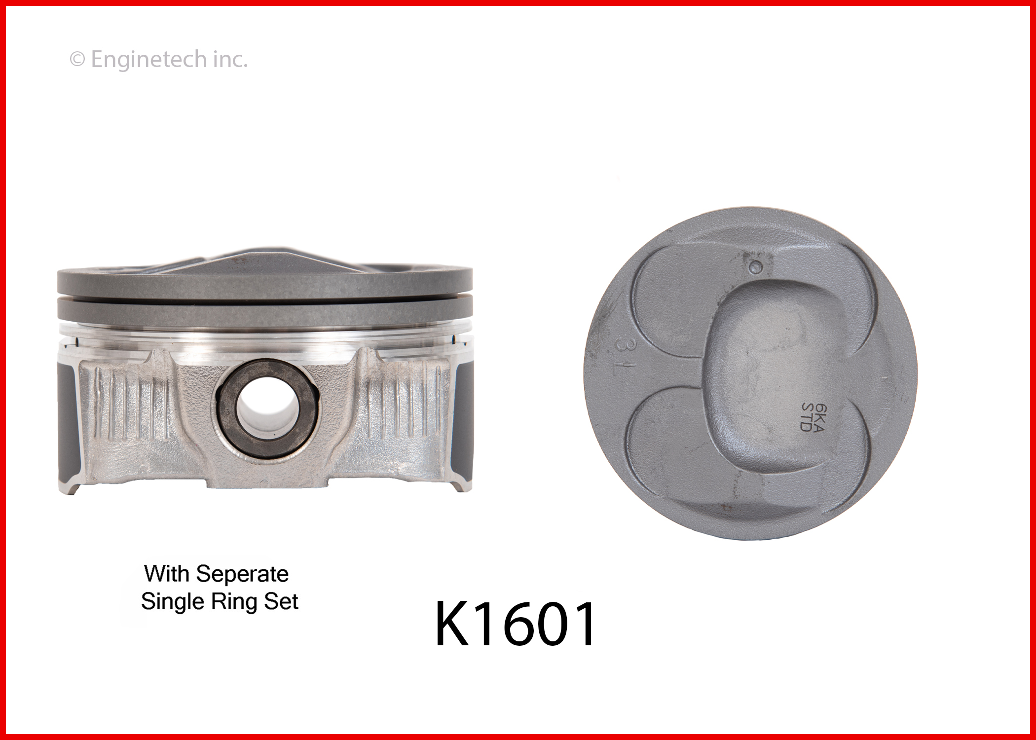 Enginetech Engine Piston Kit- With Separate Full Ring Stack - K1601(6)P.50