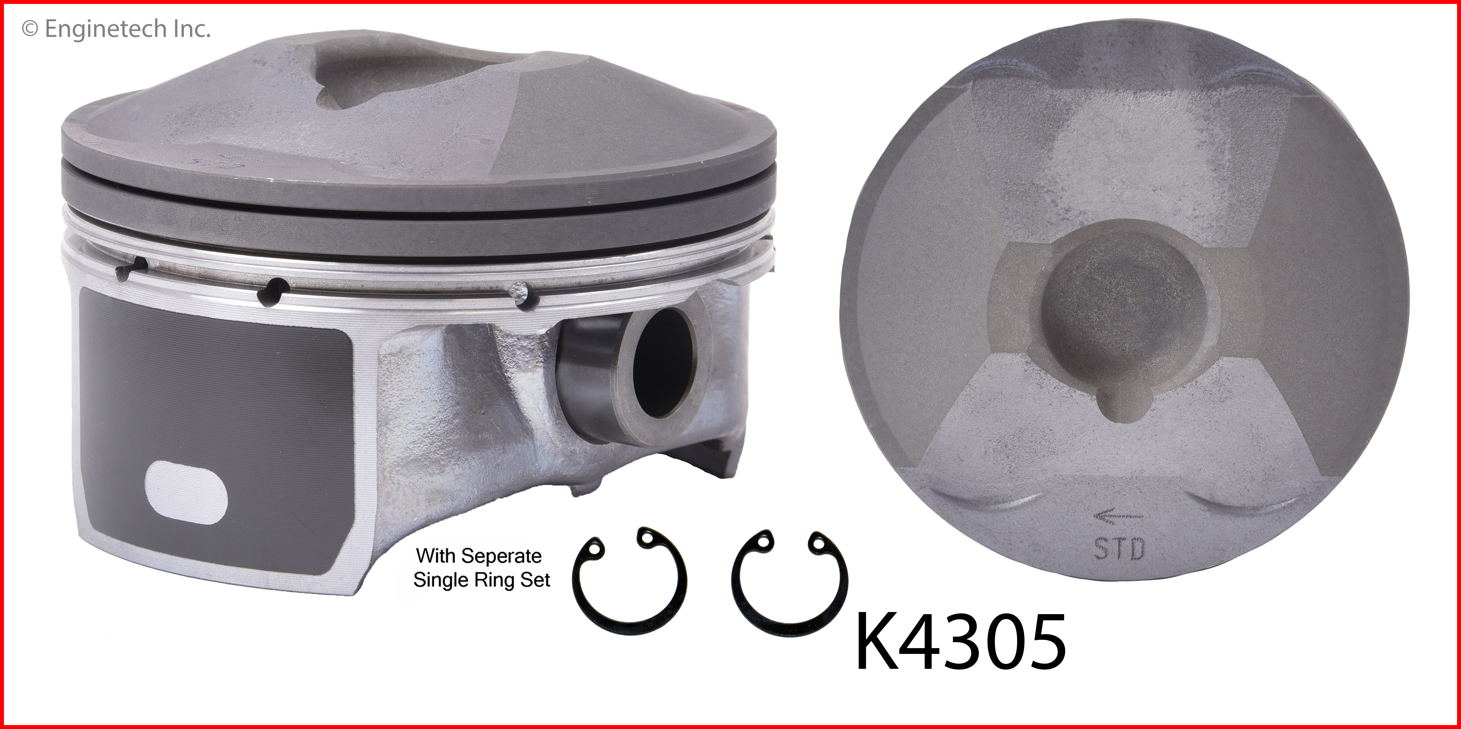 Enginetech Engine Piston Kit- With Separate Full Ring Stack - K4305(4)P.50