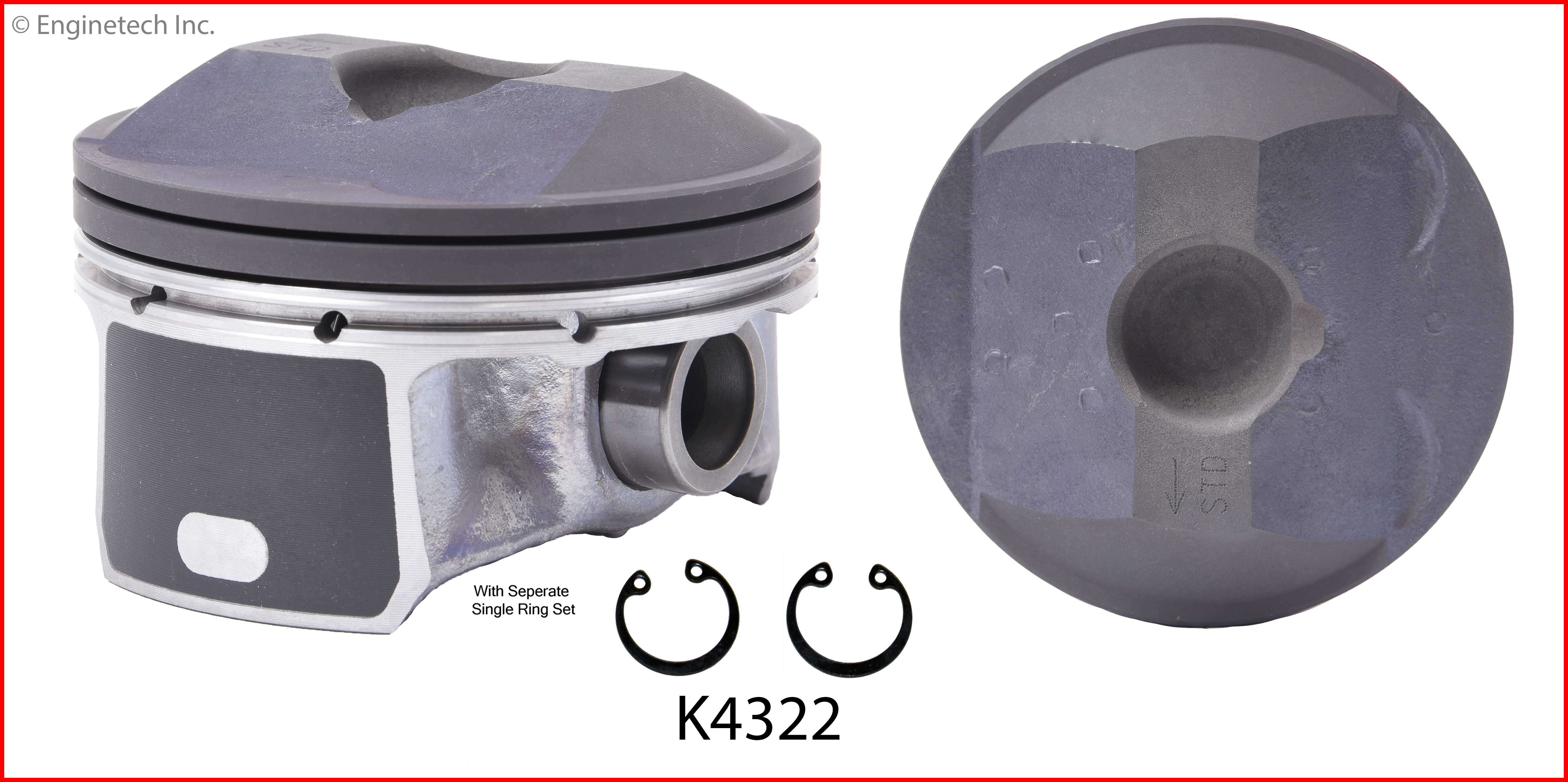 Enginetech Engine Piston Kit- With Separate Full Ring Stack - K4322(4)P.50