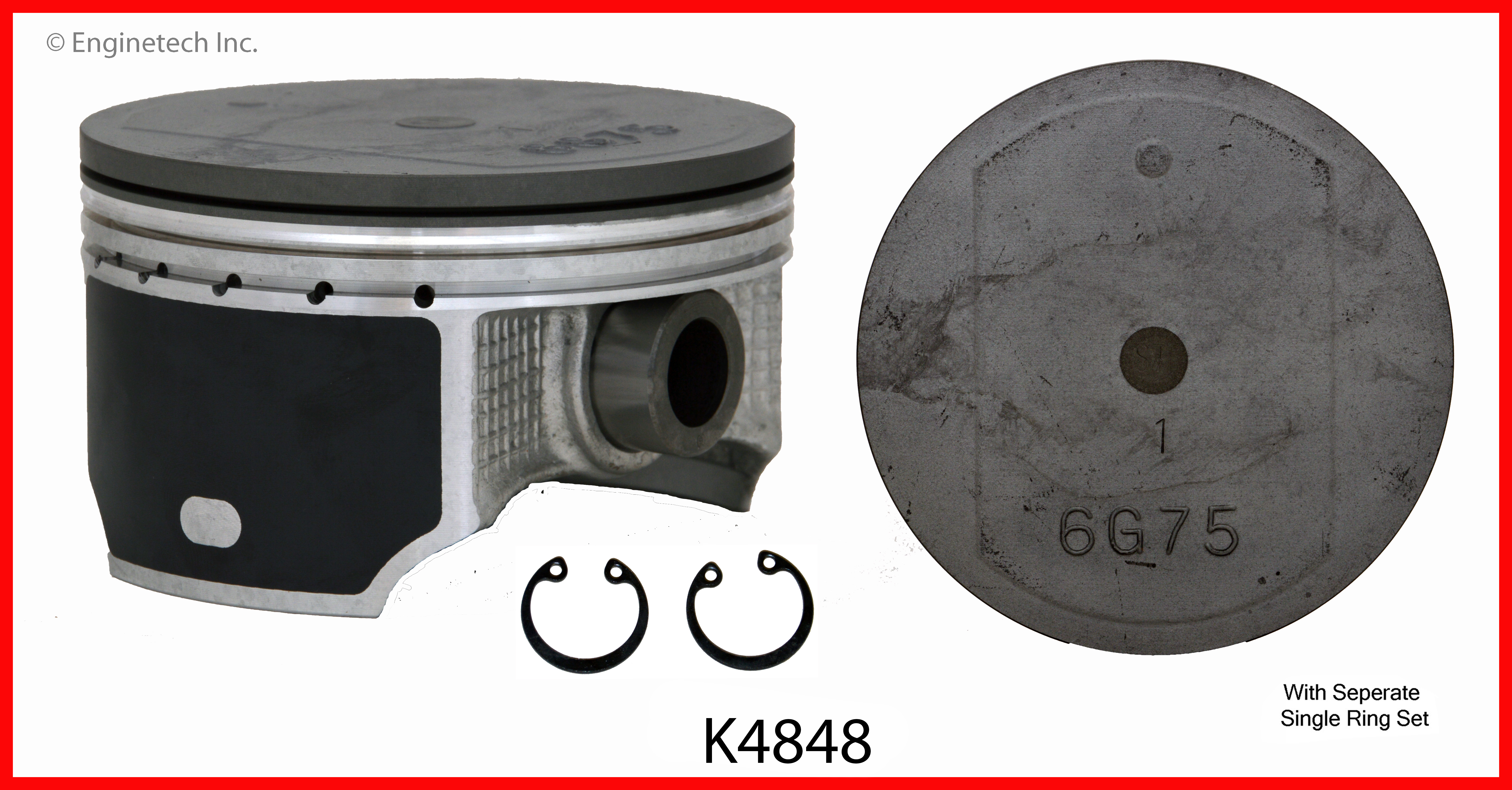 Enginetech Engine Piston Kit- With Separate Full Ring Stack - K4848(6)PSTD