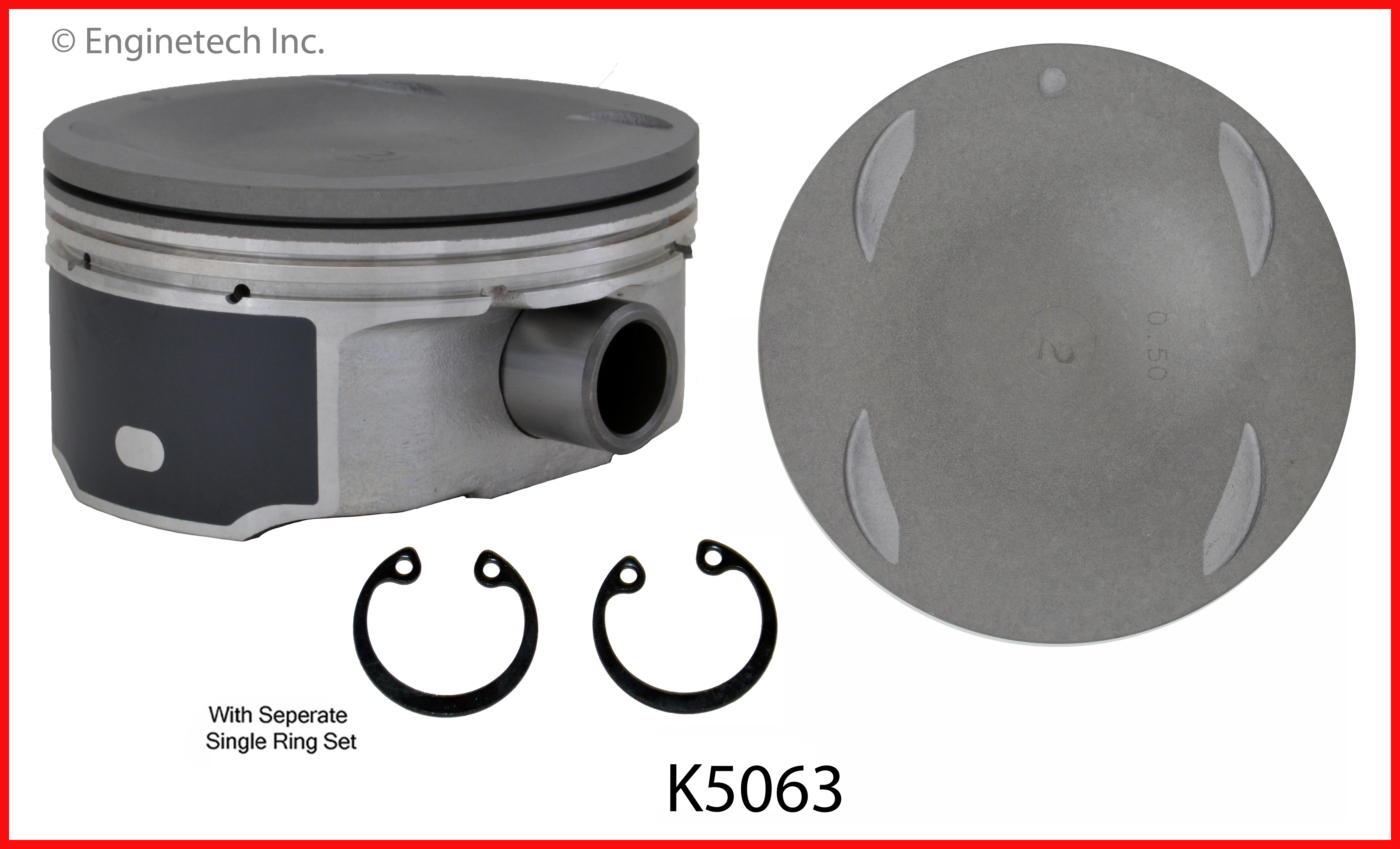 Enginetech Engine Piston Kit- With Separate Full Ring Stack - K5063(8)P.50