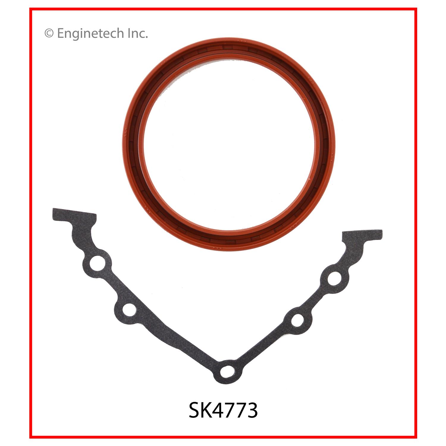 Enginetech Engine Rear Crankshaft Seal - 1 Piece - Double Lip - Viton - With Metal Sleeve and Wedge Seal - SK4773